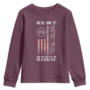 Ice Out No Human Is Illegal Youth Sweatshirt Vintage Old 1776 US Flag TS10 Maroon Print Your Wear