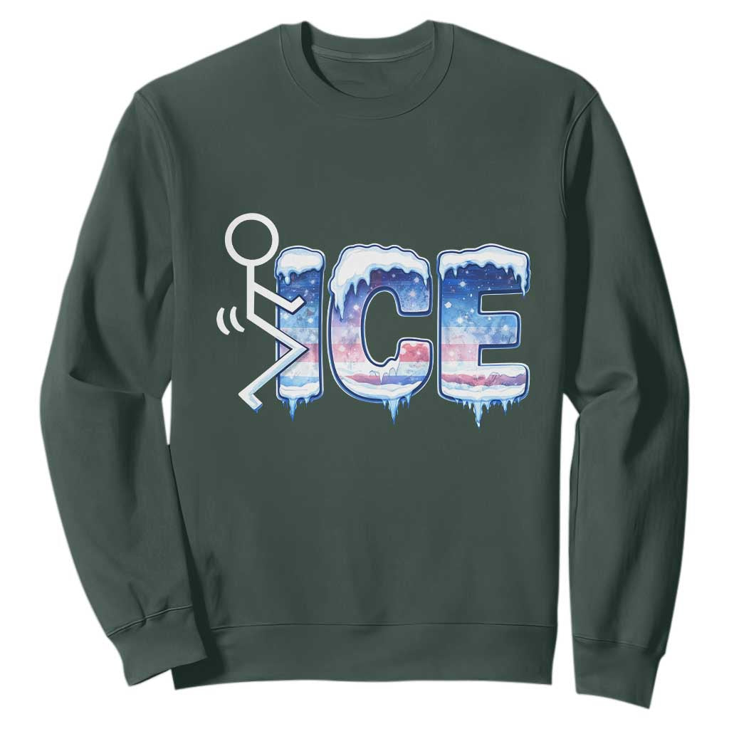 Fck Ice Sweatshirt Sarcastic Immigration Protest TS10 Dark Forest Green Print Your Wear