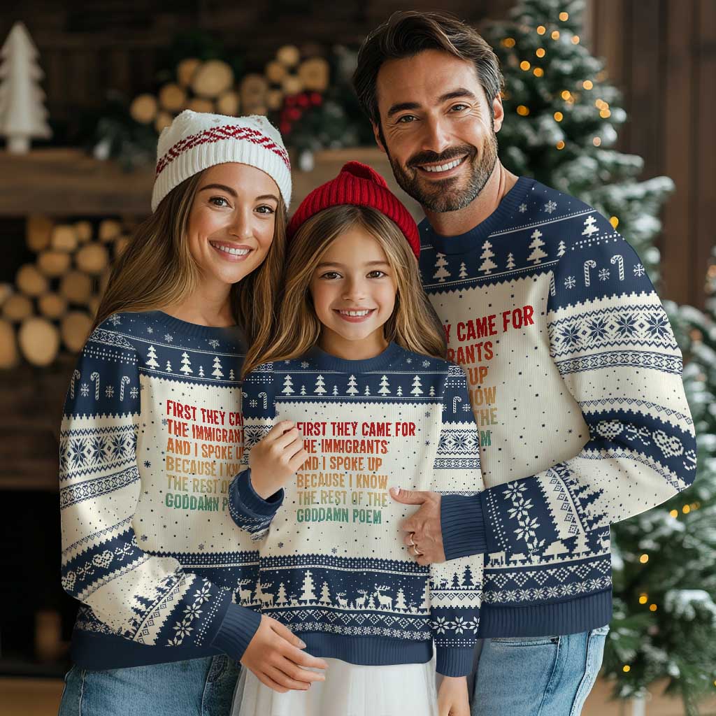 First They Came For The Immigrants Ugly Christmas Sweater Retro Human Rights Protest TS10 Beige Navy Print Your Wear