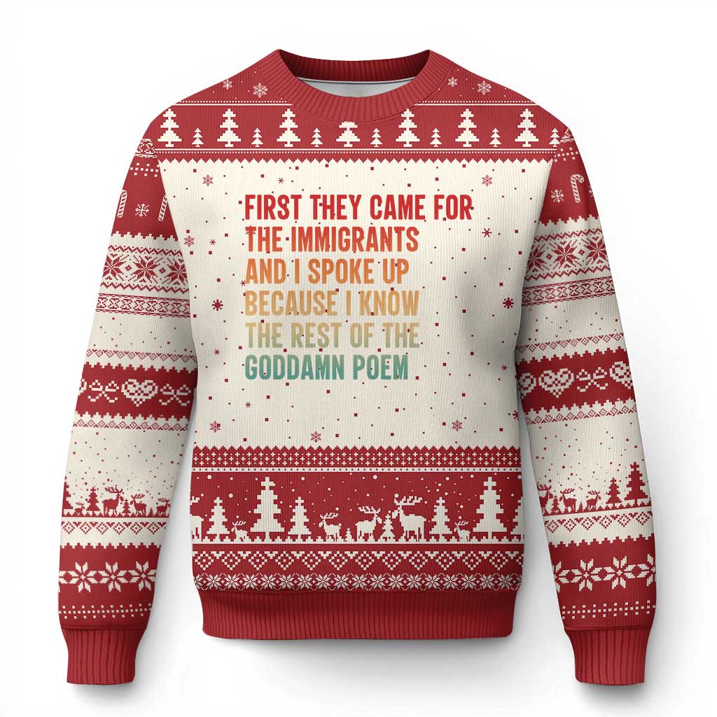 First They Came For The Immigrants Ugly Christmas Sweater Retro Human Rights Protest TS10 Beige Red Print Your Wear