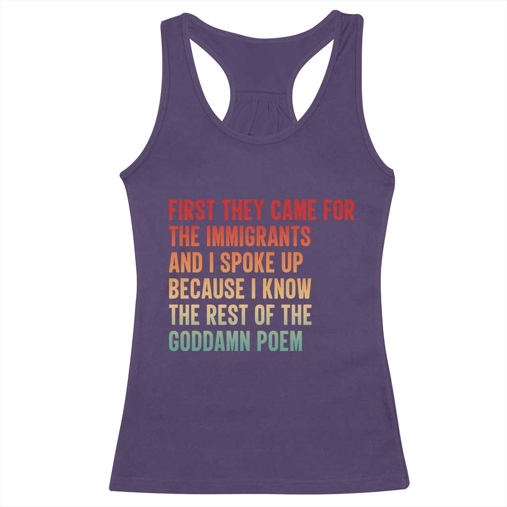 First They Came For The Immigrants Racerback Tank Top Retro Human Rights Protest TS10 Purple Print Your Wear