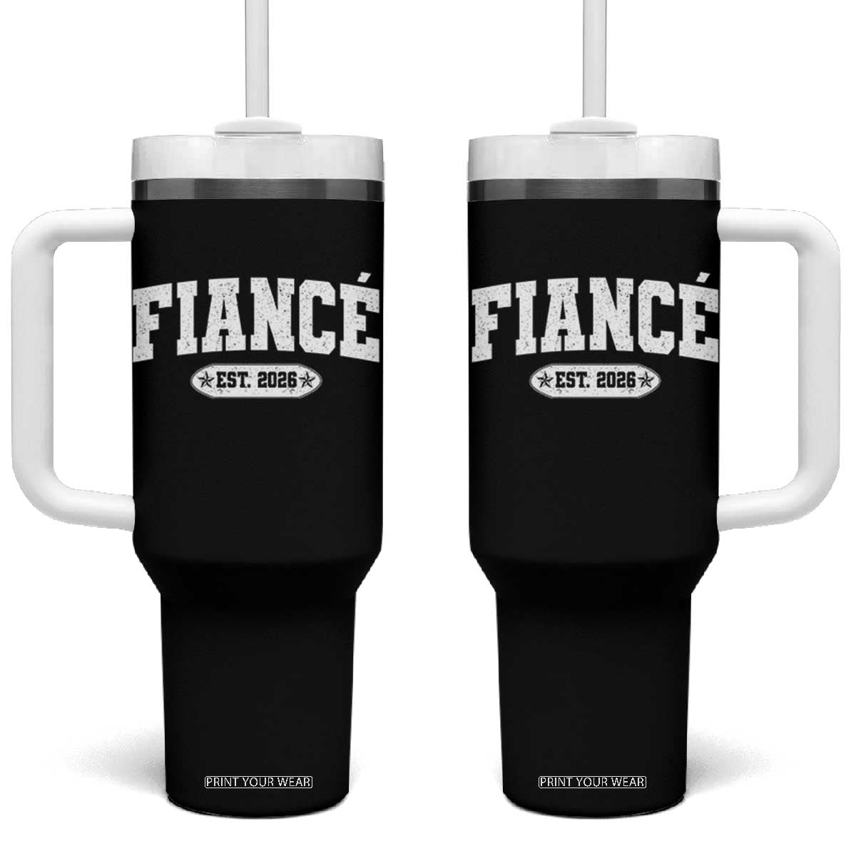 Fiance Est 2026 Tumbler With Handle Future Mr. and Mrs. Boyfriend Engagement Gift TS10 One Size: 40 oz Black Print Your Wear