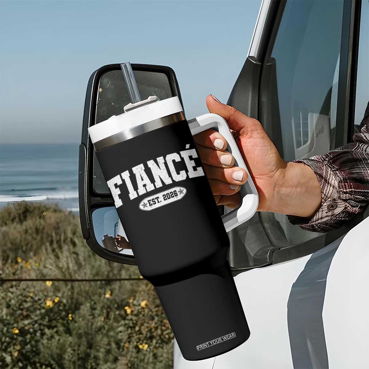 Fiance Est 2026 Tumbler With Handle Future Mr. and Mrs. Boyfriend Engagement Gift TS10 Print Your Wear