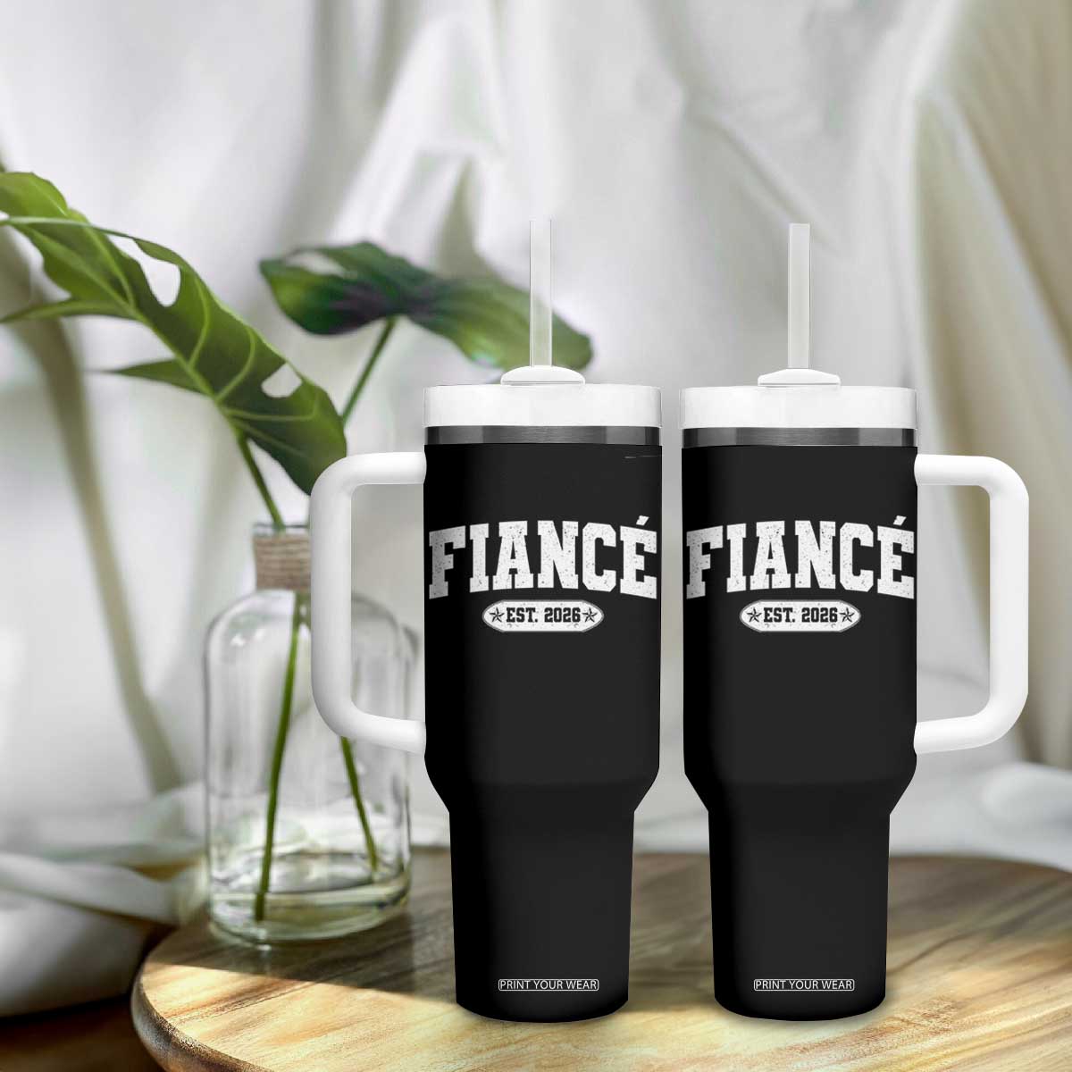 Fiance Est 2026 Tumbler With Handle Future Mr. and Mrs. Boyfriend Engagement Gift TS10 Print Your Wear