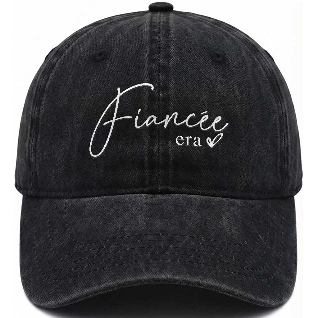 Fiancee Era Washed Cotton Baseball Cap Engaged Bride Bachelorette Outfits TS10 Washed Cap Universal Fit Black Print Your Wear