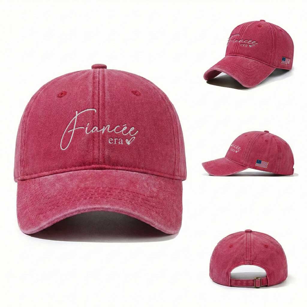 Fiancee Era Washed Cotton Baseball Cap Engaged Bride Bachelorette Outfits TS10 Washed Cap Universal Fit Red Print Your Wear