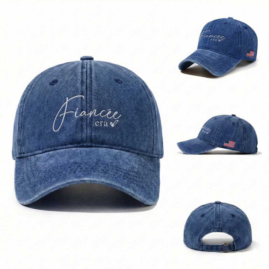 Fiancee Era Washed Cotton Baseball Cap Engaged Bride Bachelorette Outfits TS10 Washed Cap Universal Fit Royal Blue Print Your Wear