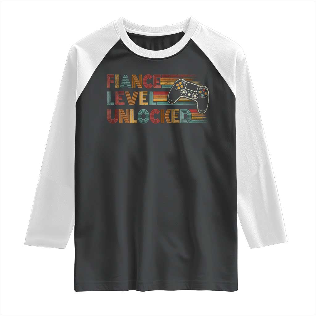 Fiance Level Unlocked Raglan Shirt Retro Engaged Gifts For Him Gamer TS10 Black White Print Your Wear
