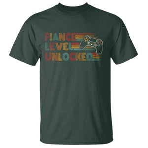 Fiance Level Unlocked T Shirt Retro Engaged Gifts For Him Gamer TS10 Dark Forest Green Print Your Wear