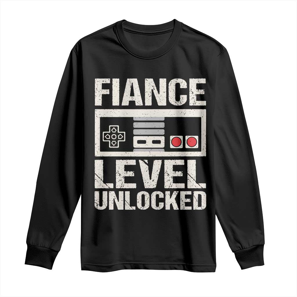 Leveled Fiance Unlocked Long Sleeve Shirt Engagement Gift For Fiancé Bachelor Party TS10 Black Print Your Wear