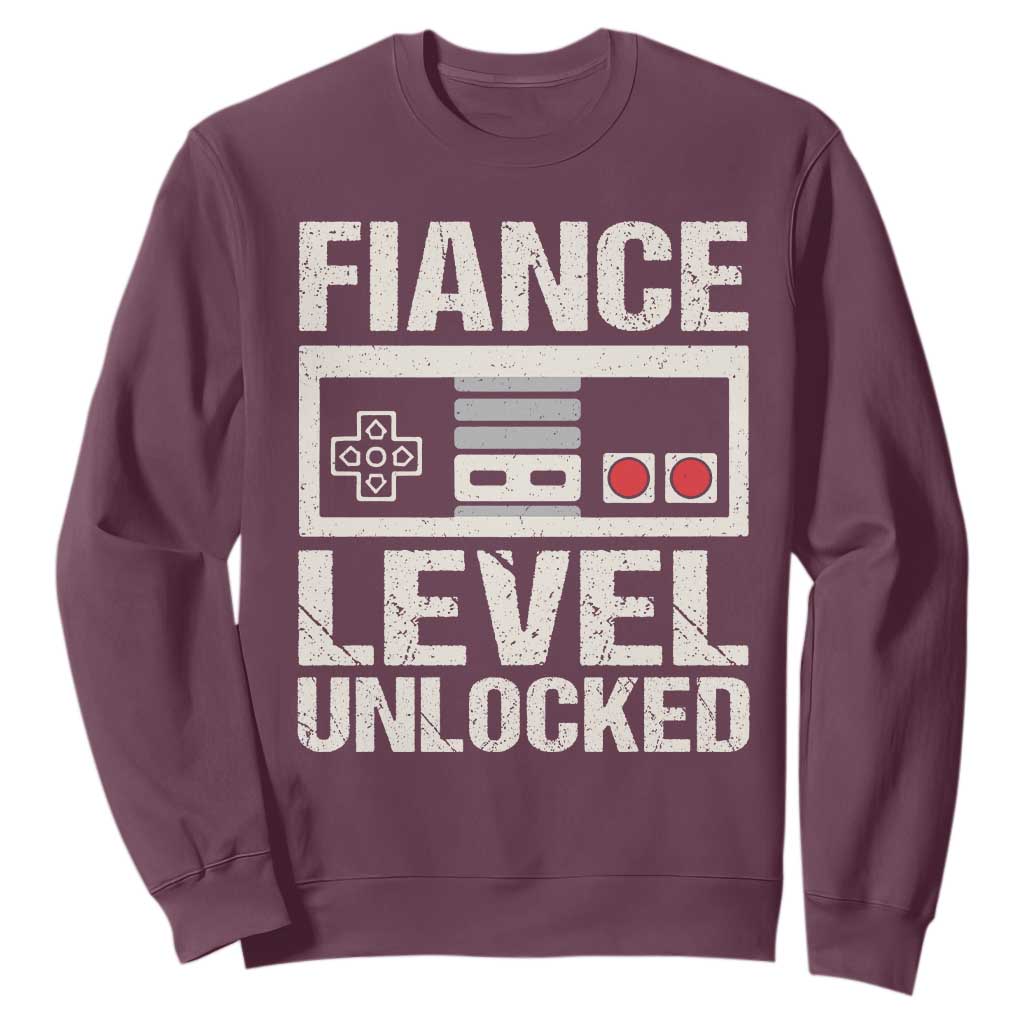 Leveled Fiance Unlocked Sweatshirt Engagement Gift For Fiancé Bachelor Party TS10 Maroon Print Your Wear
