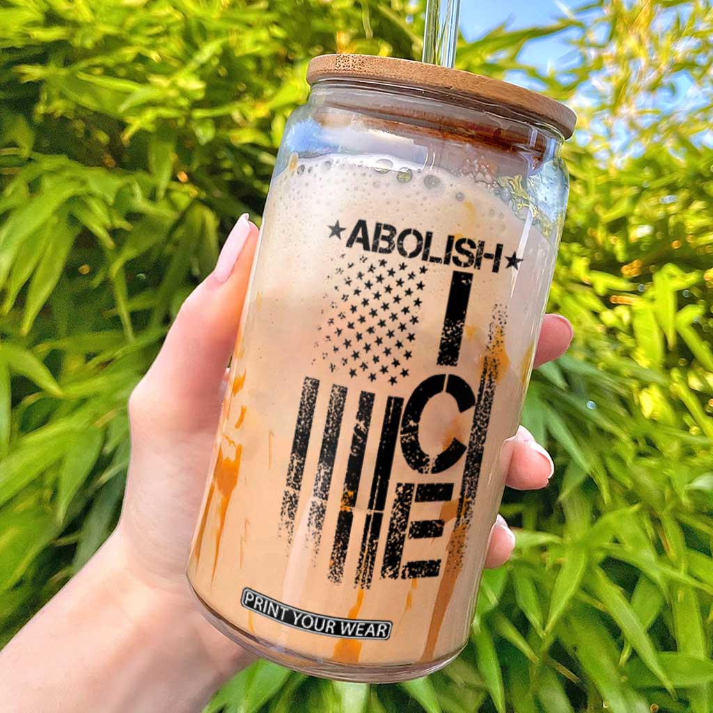 Abolish ICE Glass Can Vintage American Flag TS10 White Print Your Wear