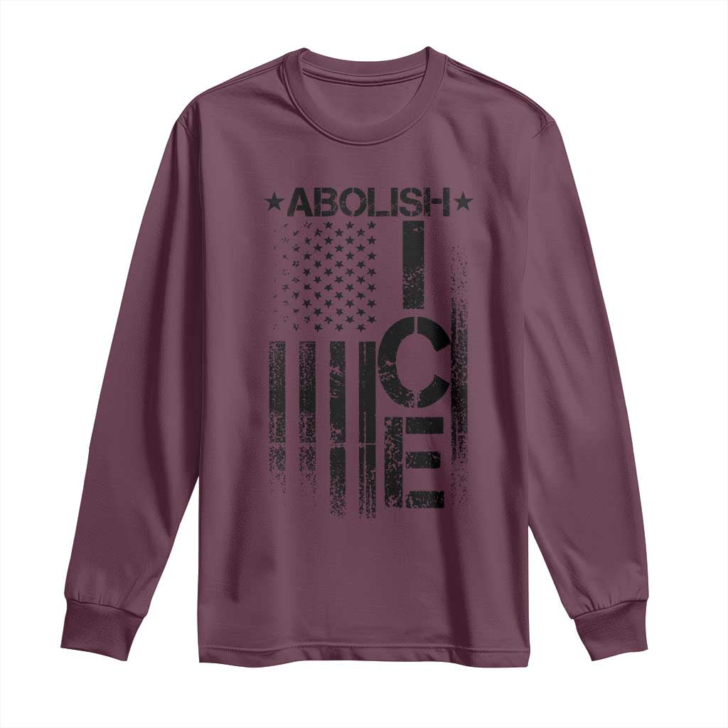Abolish ICE Long Sleeve Shirt Vintage American Flag TS10 Maroon Print Your Wear