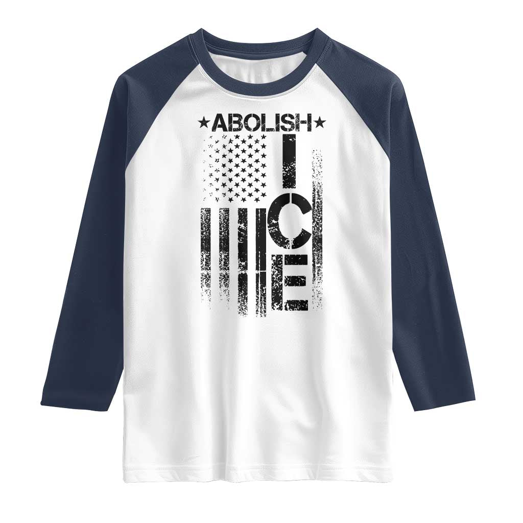 Abolish ICE Raglan Shirt Vintage American Flag TS10 White Navy Print Your Wear