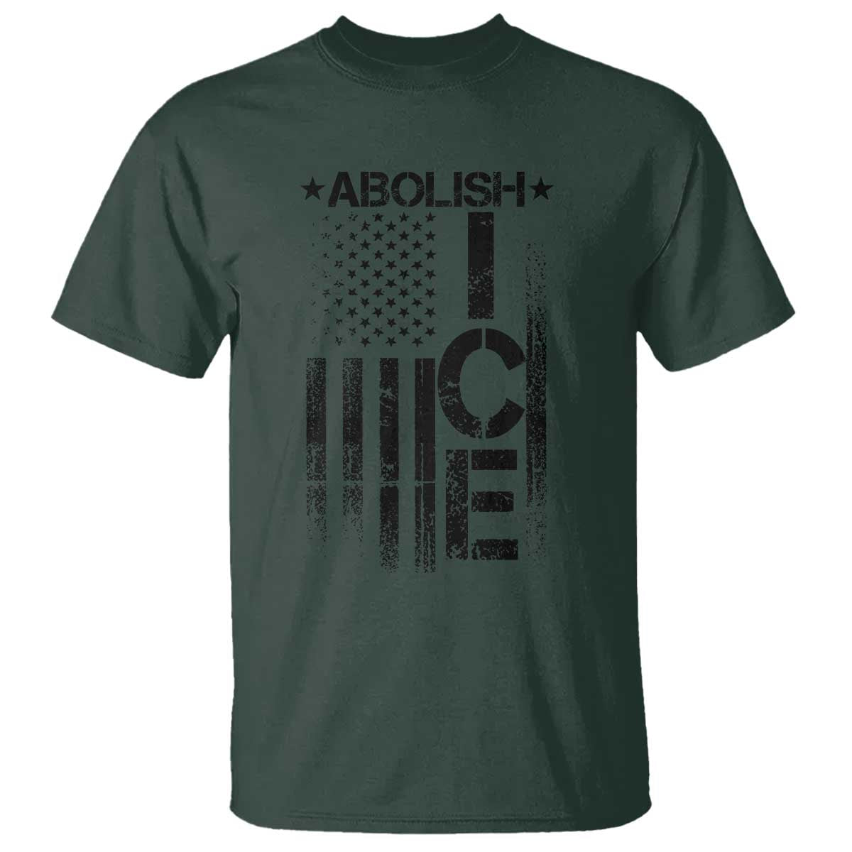 Abolish ICE T Shirt Vintage American Flag TS10 Dark Forest Green Print Your Wear