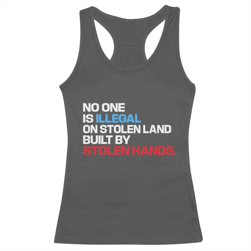 No One Is Illegal On Stolen Land Racerback Tank Top Built by Stolen Hands TS10 Dark Heather Print Your Wear