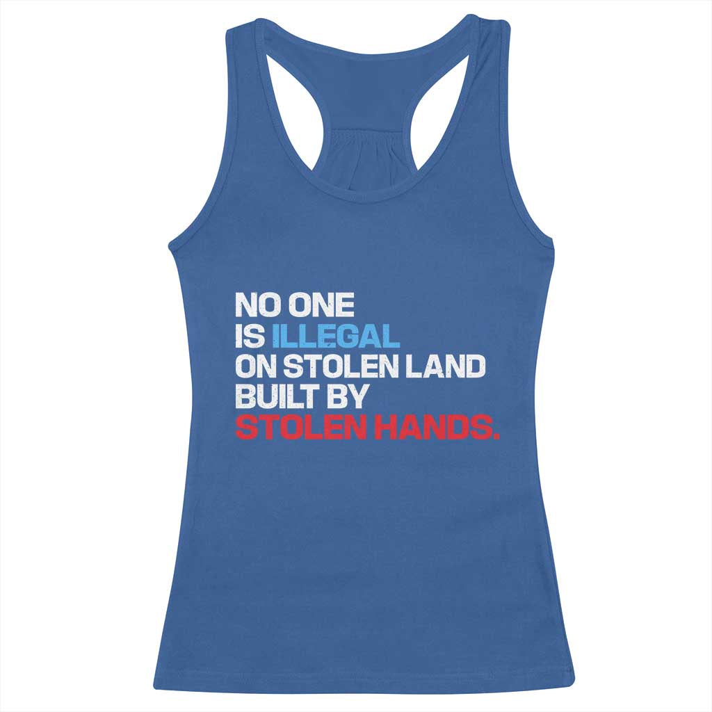 No One Is Illegal On Stolen Land Racerback Tank Top Built by Stolen Hands TS10 Royal Blue Print Your Wear