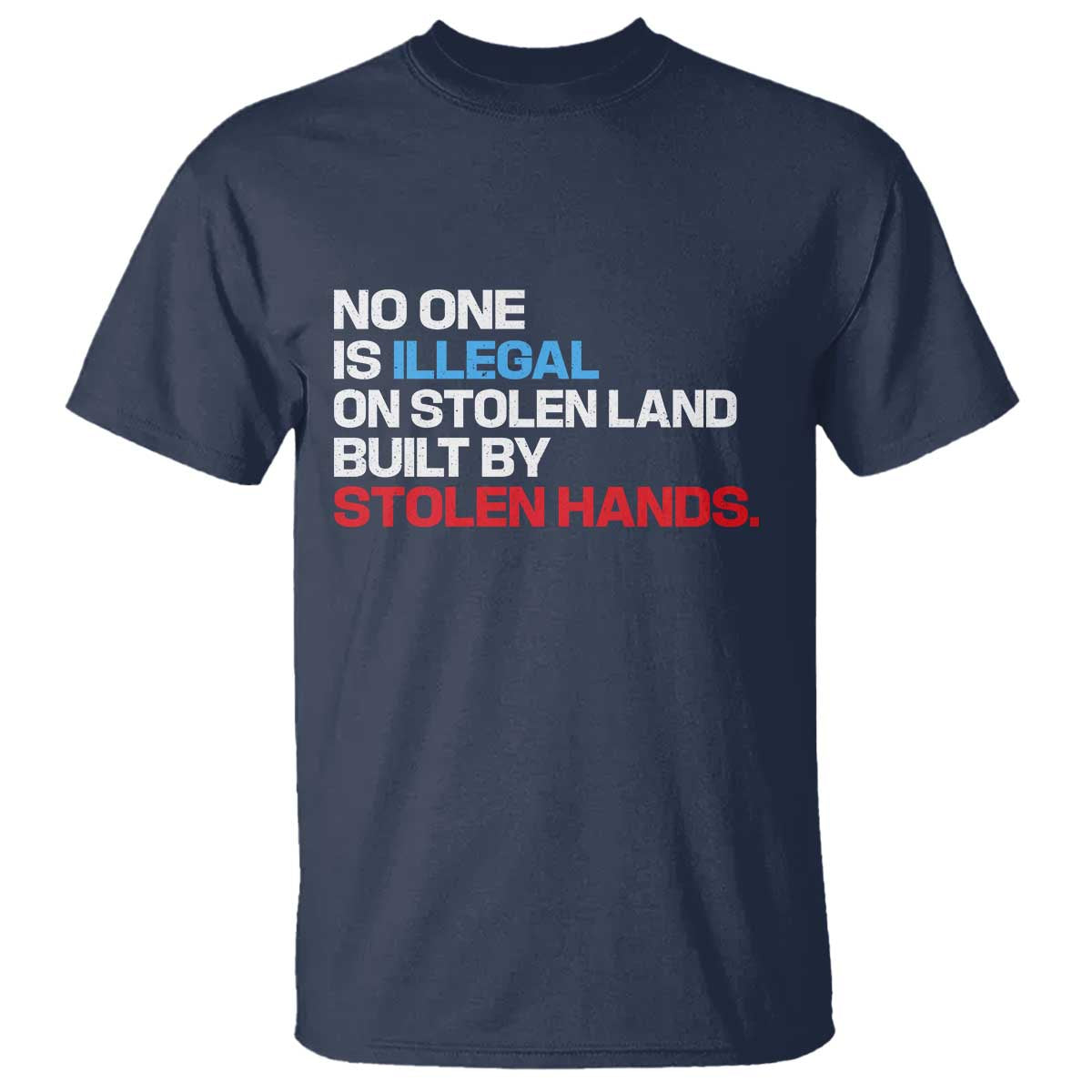 No One Is Illegal On Stolen Land T Shirt Built by Stolen Hands TS10 Navy Print Your Wear