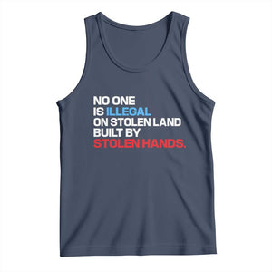 No One Is Illegal On Stolen Land Tank Top Built by Stolen Hands TS10 Navy Print Your Wear