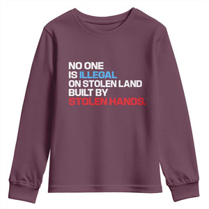 No One Is Illegal On Stolen Land Youth Sweatshirt Built by Stolen Hands TS10 Maroon Print Your Wear