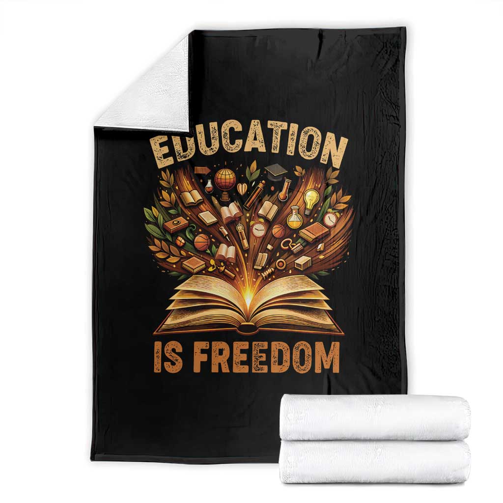 Black History Education Is Freedom Throw Blanket Retro Books Afro African American Heritage TS10 Black Print Your Wear
