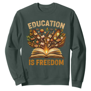 Black History Education Is Freedom Sweatshirt Retro Books Afro African American Heritage TS10 Dark Forest Green Print Your Wear