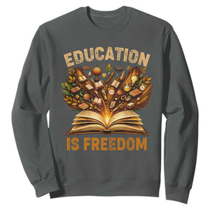 Black History Education Is Freedom Sweatshirt Retro Books Afro African American Heritage TS10 Dark Heather Print Your Wear