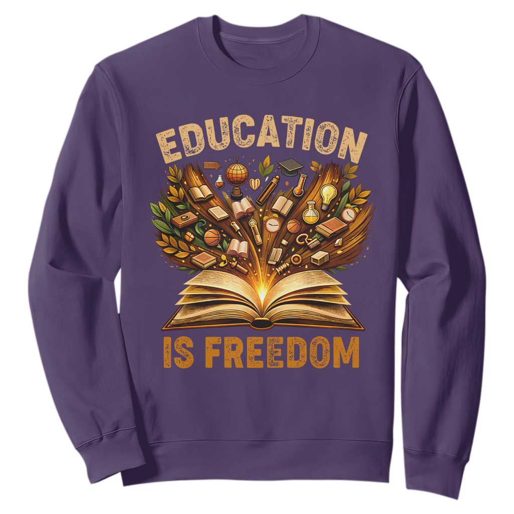 Black History Education Is Freedom Sweatshirt Retro Books Afro African American Heritage TS10 Purple Print Your Wear