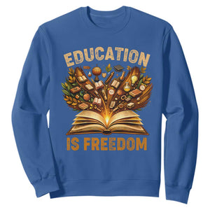 Black History Education Is Freedom Sweatshirt Retro Books Afro African American Heritage TS10 Royal Blue Print Your Wear