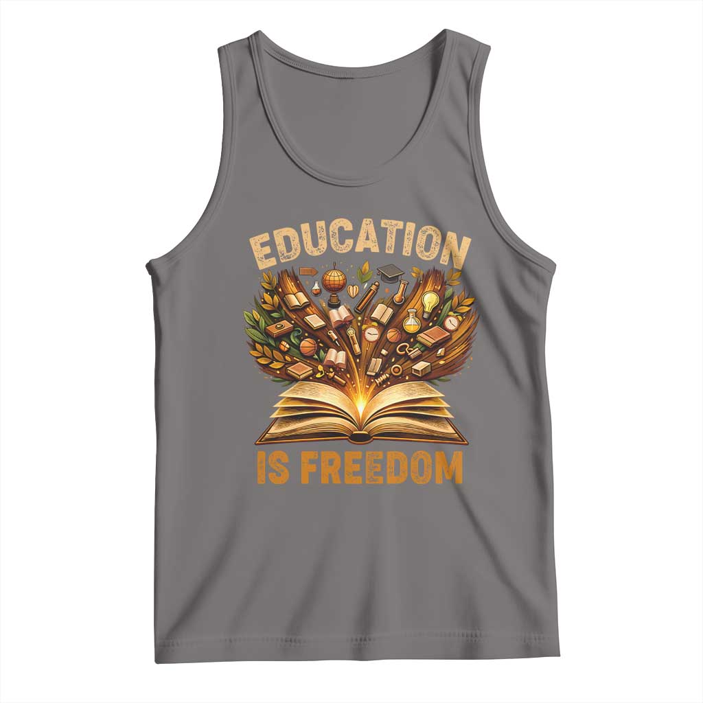 Black History Education Is Freedom Tank Top Retro Books Afro African American Heritage TS10 Deep Heather Print Your Wear