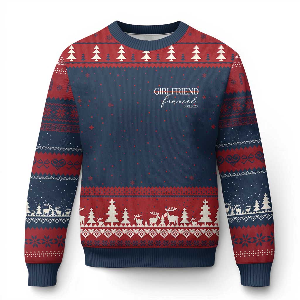 Personalized Fiancee Ugly Christmas Sweater Custom Date Girlfriend Engagement Gifts Future Mr and Mrs TS10 Navy Red Print Your Wear