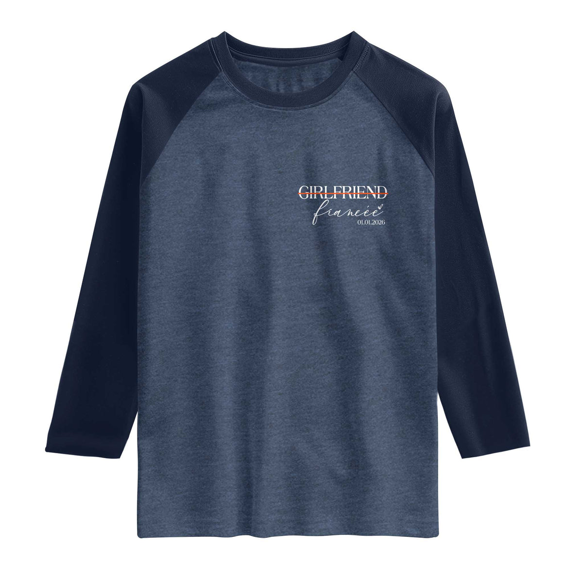 Personalized Fiancee Raglan Shirt Custom Date Girlfriend Engagement Gifts Future Mr and Mrs TS10 Heather Denim Navy Print Your Wear