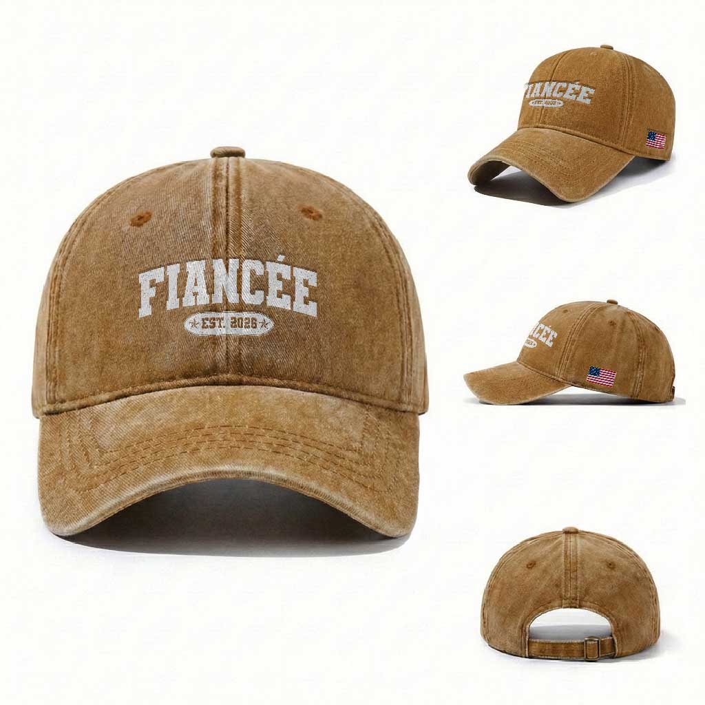 Fiancee Est 2026 Washed Cotton Baseball Cap Future Mrs. and Mr. Bridal Shower Engagement Gift TS10 Washed Cap Universal Fit Yellow Ochre Print Your Wear