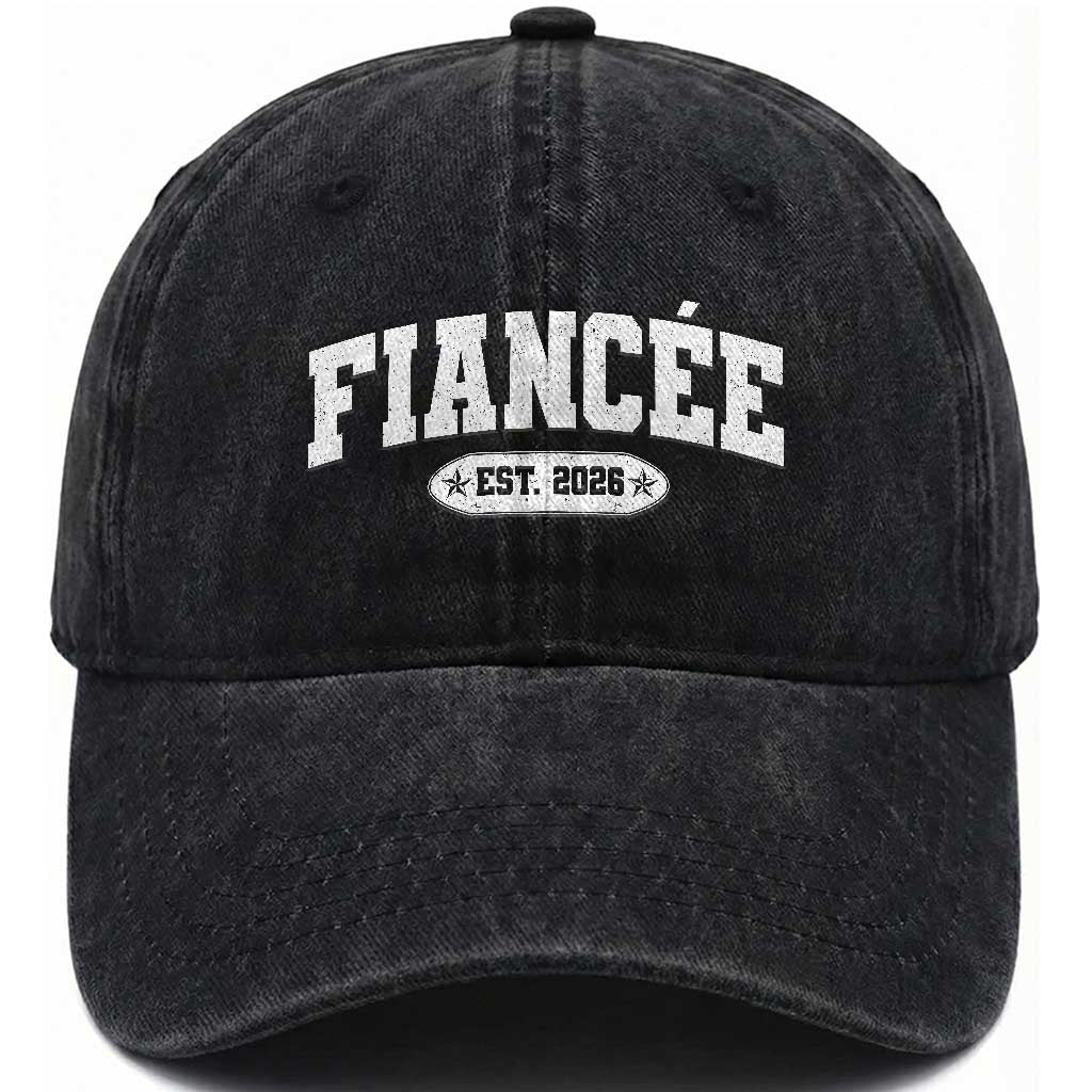 Fiancee Est 2026 Washed Cotton Baseball Cap Future Mrs. and Mr. Bridal Shower Engagement Gift TS10 Washed Cap Universal Fit Black Print Your Wear