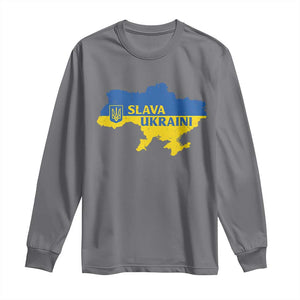 Slava Ukraini Long Sleeve Shirt Ukrainian Ukraine Flag Pride TS10 Charcoal Print Your Wear