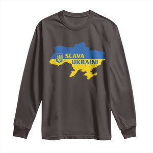 Slava Ukraini Long Sleeve Shirt Ukrainian Ukraine Flag Pride TS10 Dark Chocolate Print Your Wear