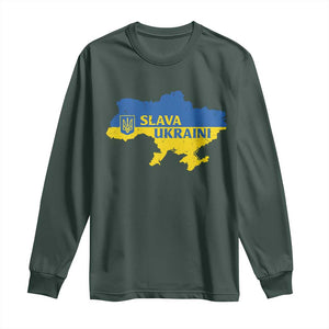 Slava Ukraini Long Sleeve Shirt Ukrainian Ukraine Flag Pride TS10 Dark Forest Green Print Your Wear