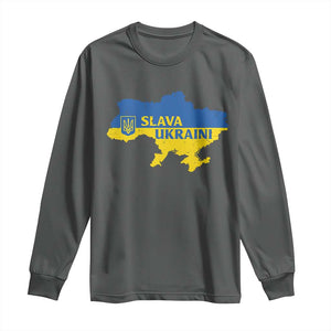 Slava Ukraini Long Sleeve Shirt Ukrainian Ukraine Flag Pride TS10 Dark Heather Print Your Wear