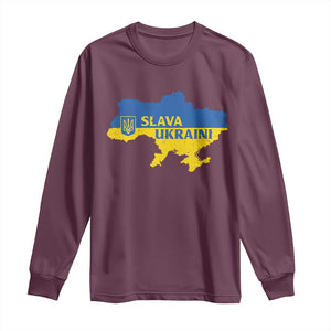 Slava Ukraini Long Sleeve Shirt Ukrainian Ukraine Flag Pride TS10 Maroon Print Your Wear