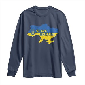 Slava Ukraini Long Sleeve Shirt Ukrainian Ukraine Flag Pride TS10 Navy Print Your Wear