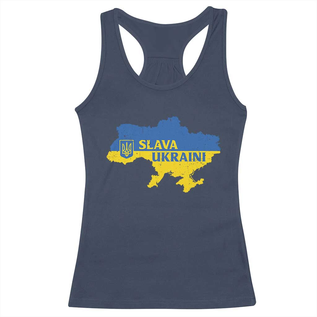 Slava Ukraini Racerback Tank Top Ukrainian Ukraine Flag Pride TS10 Navy Print Your Wear
