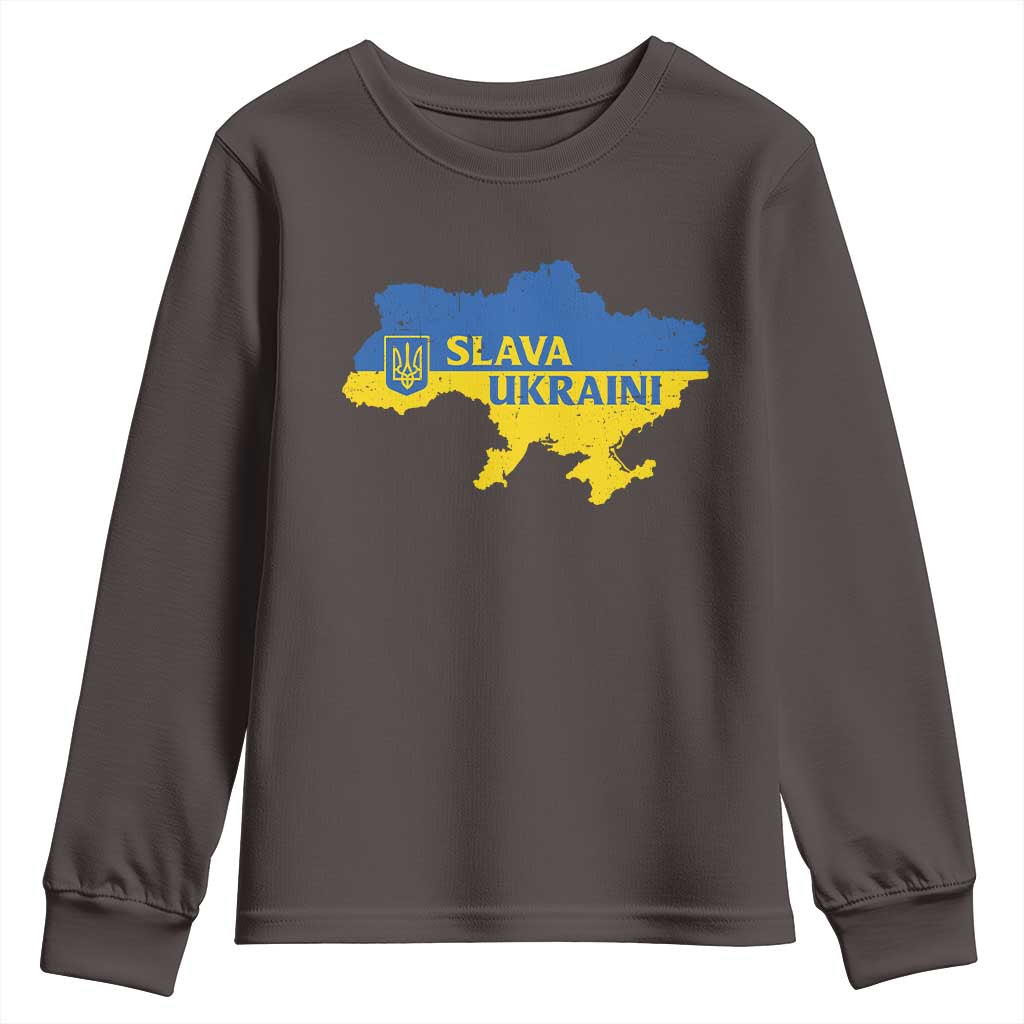 Slava Ukraini Youth Sweatshirt Ukrainian Ukraine Flag Pride TS10 Dark Chocolate Print Your Wear
