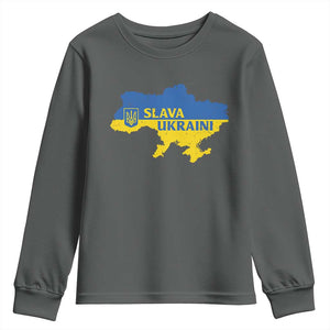 Slava Ukraini Youth Sweatshirt Ukrainian Ukraine Flag Pride TS10 Dark Heather Print Your Wear
