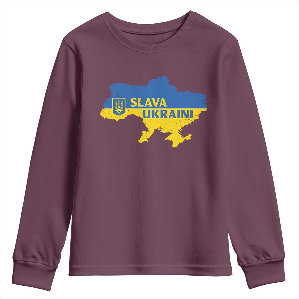 Slava Ukraini Youth Sweatshirt Ukrainian Ukraine Flag Pride TS10 Maroon Print Your Wear
