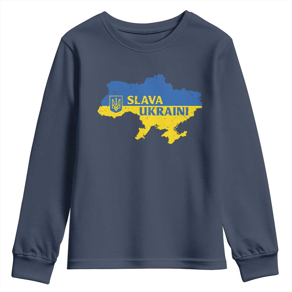 Slava Ukraini Youth Sweatshirt Ukrainian Ukraine Flag Pride TS10 Navy Print Your Wear