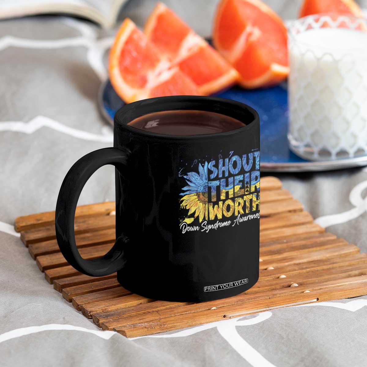 Down Syndrome Awareness Sunflower Coffee Mug Shout Their Worth TS10 Print Your Wear