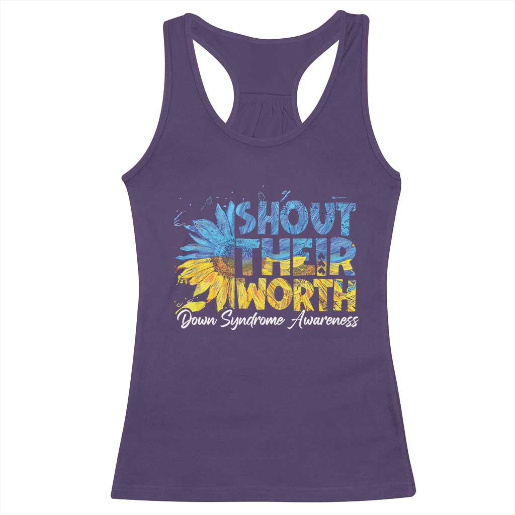 Down Syndrome Awareness Sunflower Racerback Tank Top Shout Their Worth TS10 Purple Print Your Wear