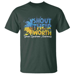 Down Syndrome Awareness Sunflower T Shirt Shout Their Worth TS10 Dark Forest Green Print Your Wear