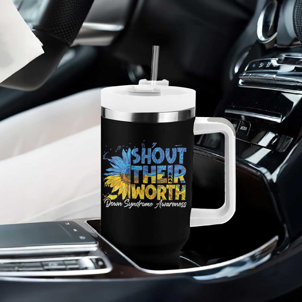 Down Syndrome Awareness Sunflower Tumbler With Handle Shout Their Worth TS10 Print Your Wear