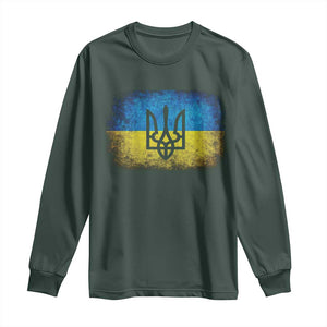 Vintage Ukraine Ukrainian Flag Long Sleeve Shirt Ukrainians Gifts TS10 Dark Forest Green Print Your Wear